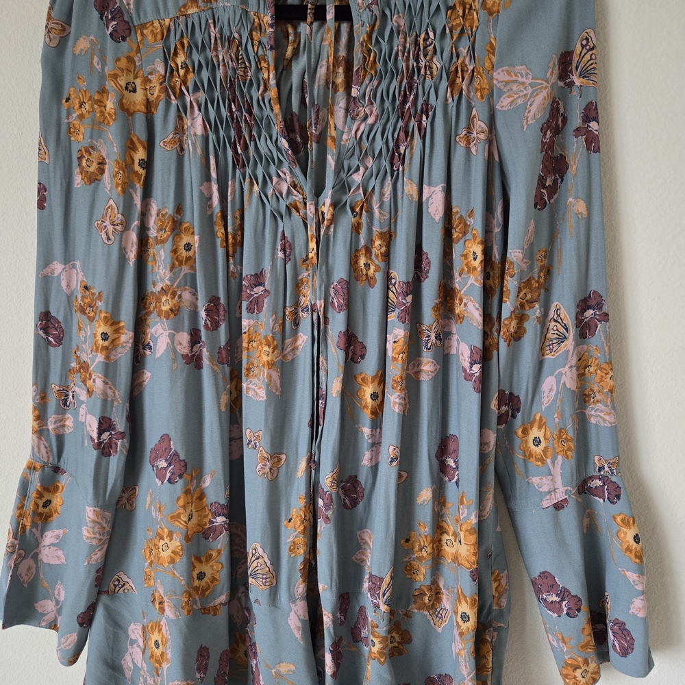 Free People Floral Blouse - Blue and Orange
